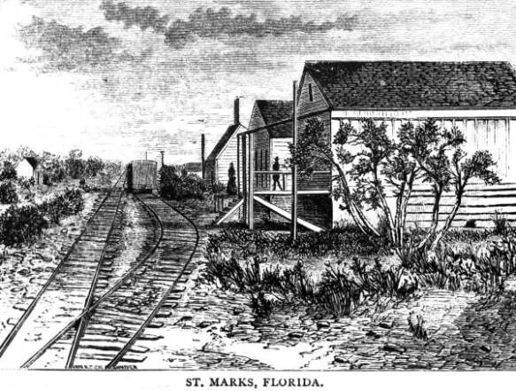 Engraving of railway depot - St. Marks(ca 1876)